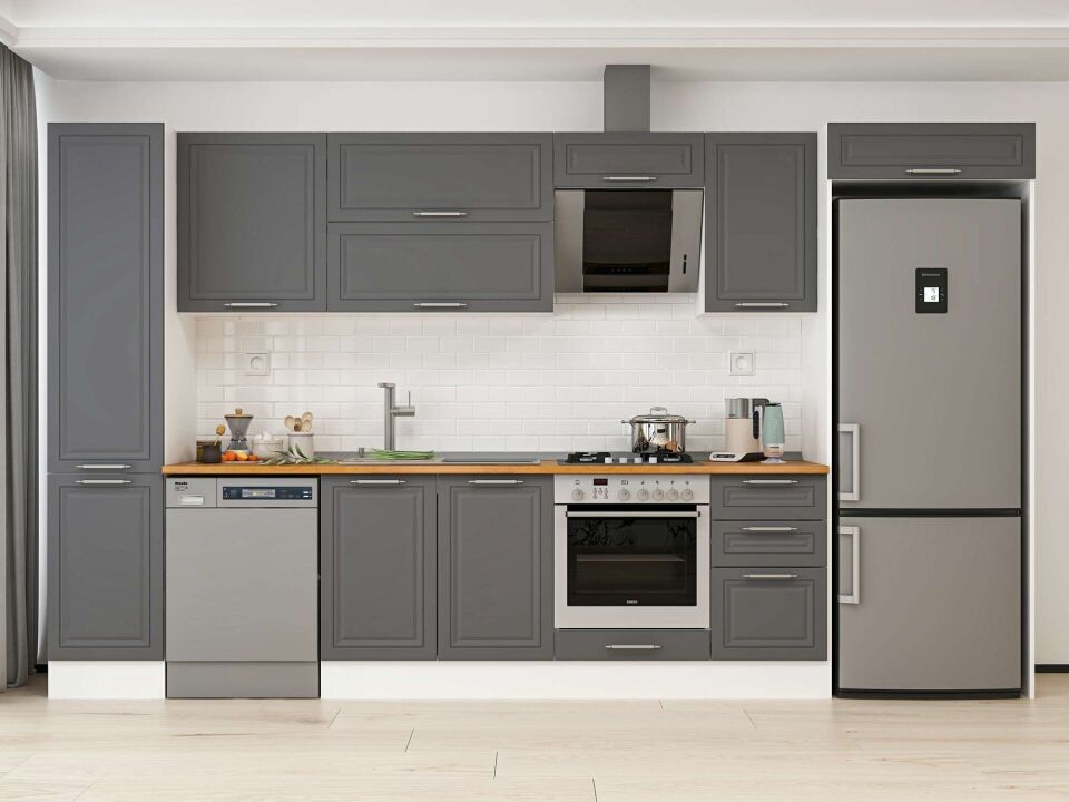 Alvinka 380X222 Cm Klasik Mebran Mutfak Dolabı Beyaz Beyaz Mbb-E90B45S45-2