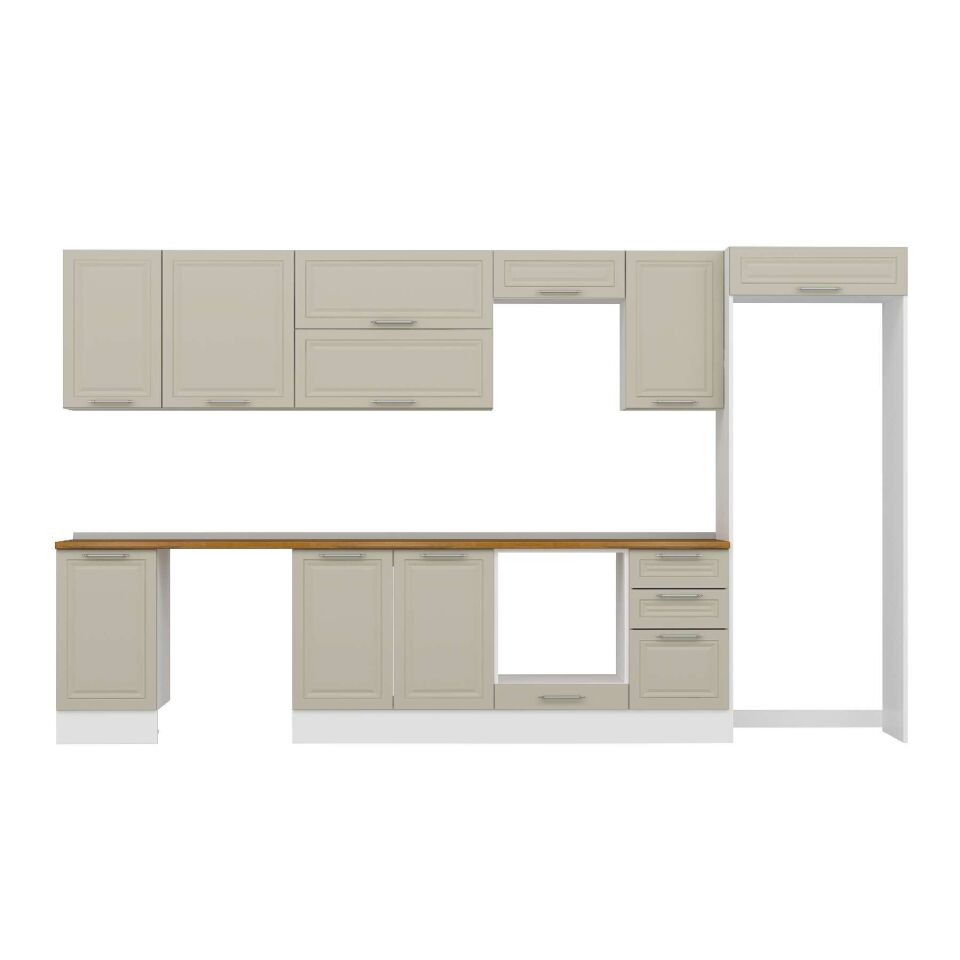 Alvinka 370X222 Cm Klasik Mebran Mutfak Dolabı Mb-E80S45S45-2 Mebran | Kumtaşı - Suntalam