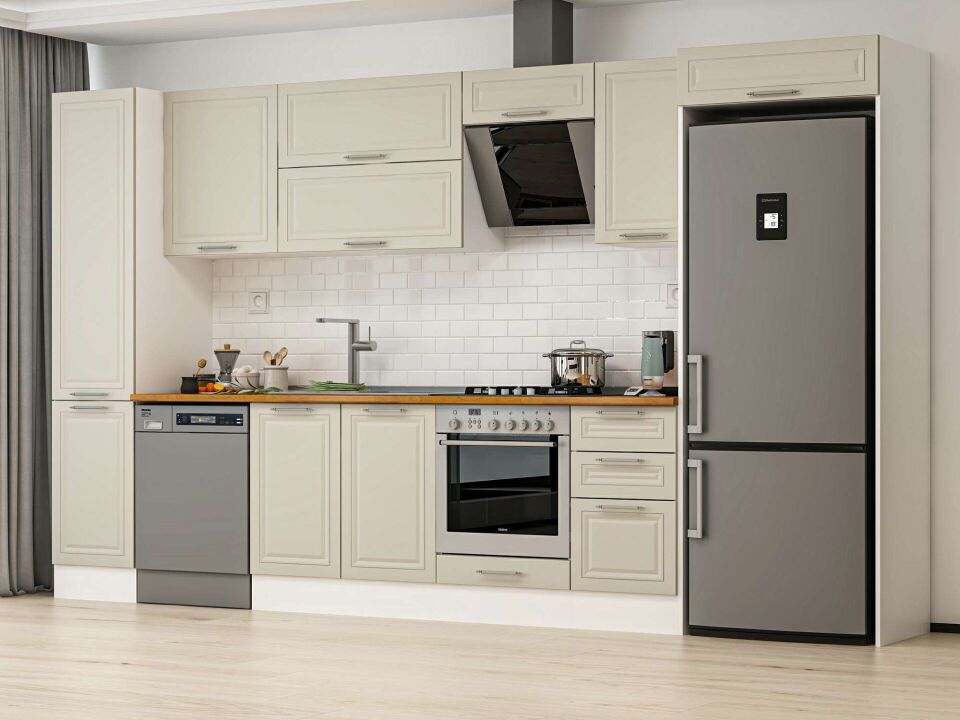 Alvinka 380X222 Cm Klasik Mebran Mutfak Dolabı Beyaz Beyaz Mbb-E90B45S45-2