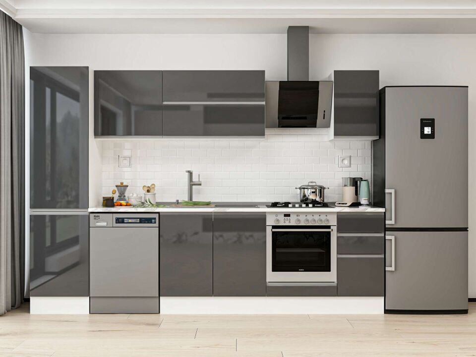 Alvinka 290X210 Cm High Gloss Mutfak Dolabı Mb-E80B50S40-2 High Gloss | Antrasit - Mdf