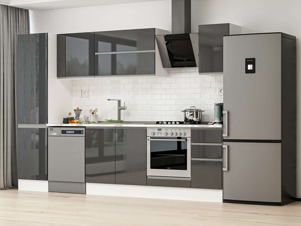 Alvinka 290X210 Cm High Gloss Mutfak Dolabı Mb-E80B50S40-2 High Gloss | Antrasit - Mdf