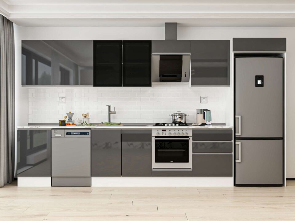 Alvinka 400X222 Cm High Gloss Mutfak Dolabı Mb-E90S50S60-3 High Gloss | Antrasit - Mdf