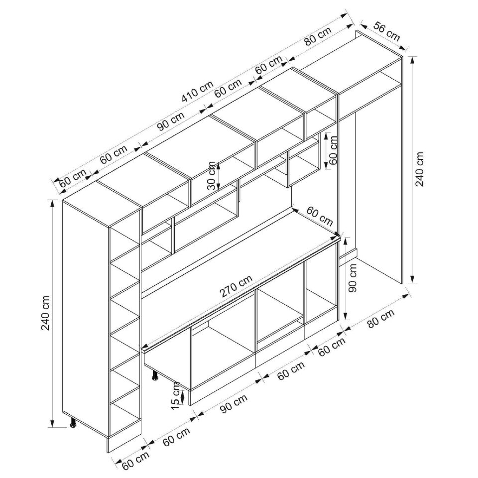 Alvinka 410X240 Cm High Gloss Mutfak Dolabı Mbb-E90B60S60-1 High Gloss | Antrasit - Mdf