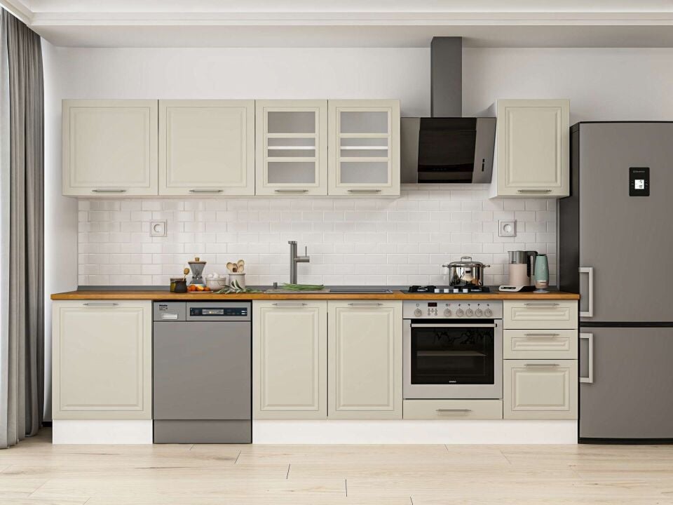 Alvinka 305X210 Cm Klasik Mebran Mutfak Dolabı M-E80S60S45-3 Mebran | Kumtaşı - Mdf