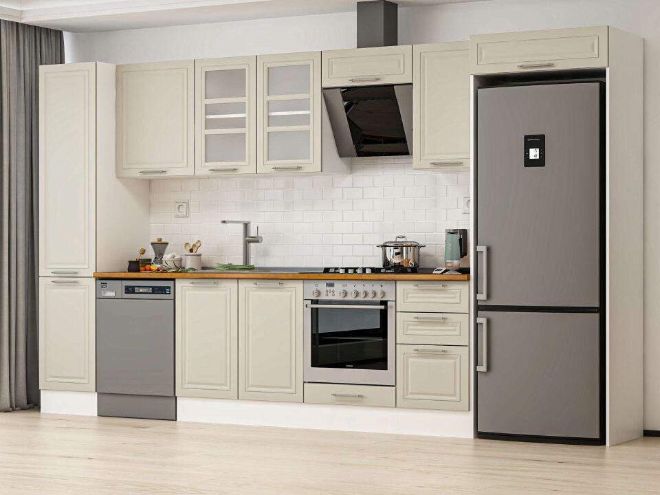 Alvinka 380X222 Cm Klasik Mebran Mutfak Dolabı Beyaz Beyaz Mbb-E90B45S45-3
