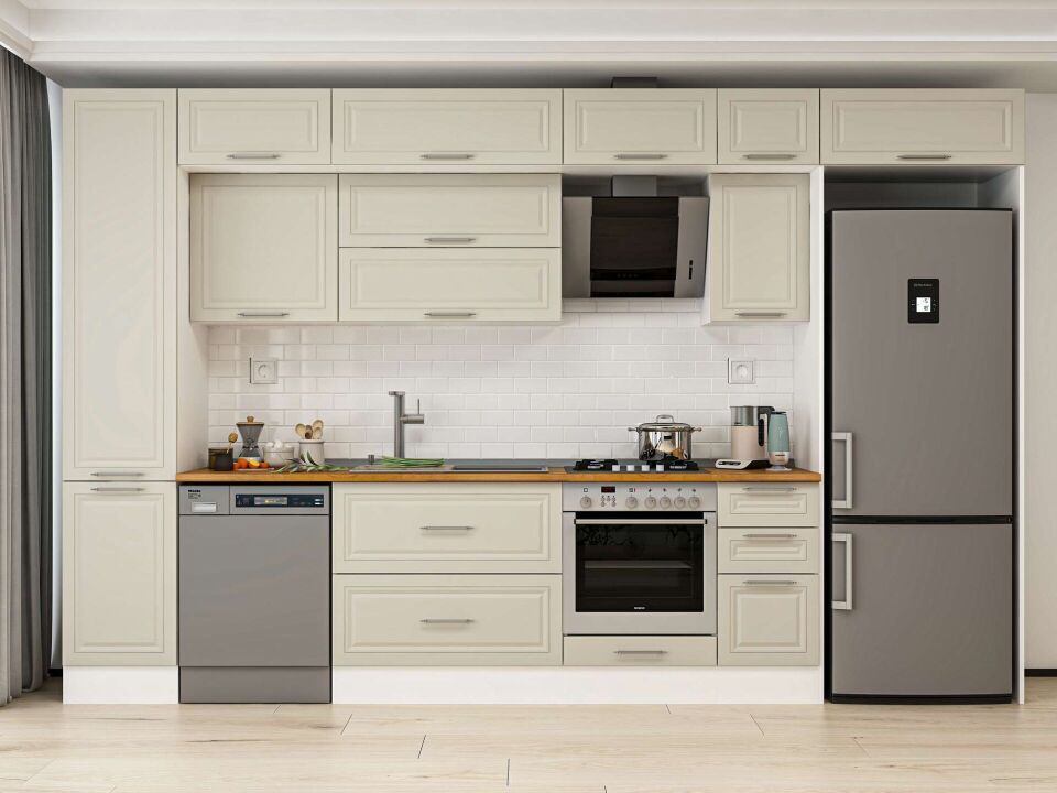 Alvinka 375X240 Cm Klasik Mebran Mutfak Dolabı Mbb-E90B45S40-2 Mebran | Kumtaşı - Mdf