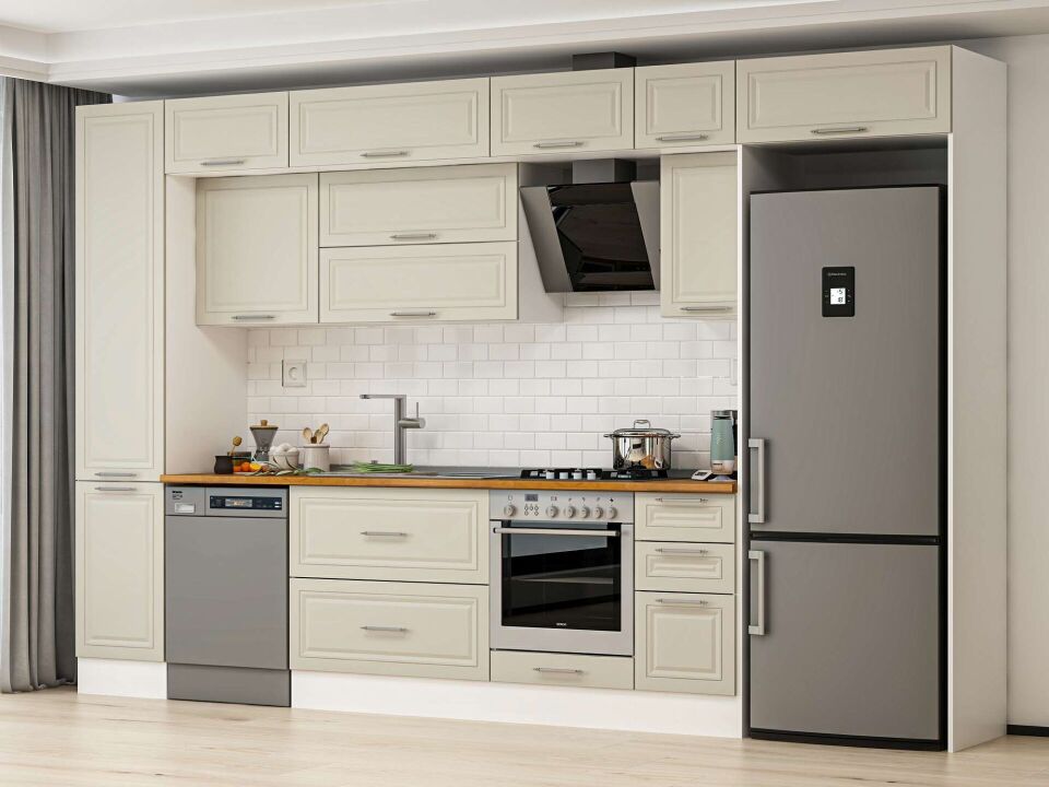 Alvinka 375X240 Cm Klasik Mebran Mutfak Dolabı Mbb-E90B45S40-2 Mebran | Kumtaşı - Mdf
