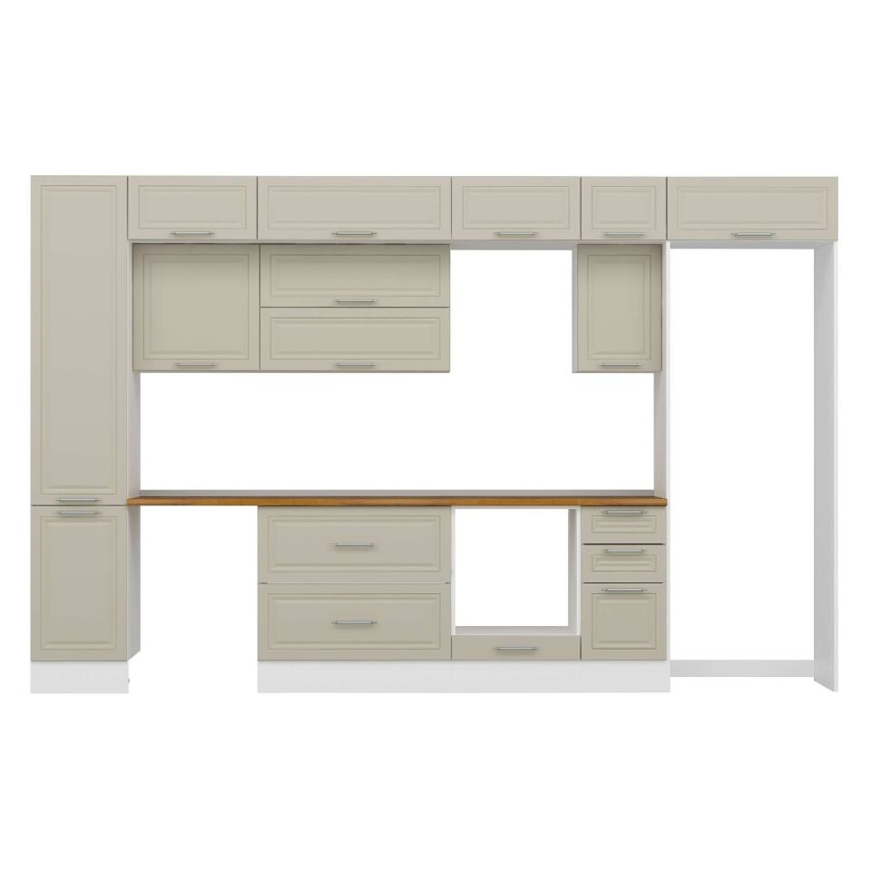 Alvinka 375X240 Cm Klasik Mebran Mutfak Dolabı Mbb-E90B45S40-2 Mebran | Kumtaşı - Mdf