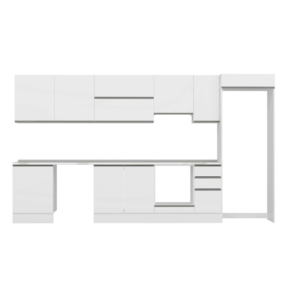 Alvinka 390X222 Cm High Gloss Mutfak Dolabı Mb-E90S60S40-1 High Gloss | Beyaz - Suntalam