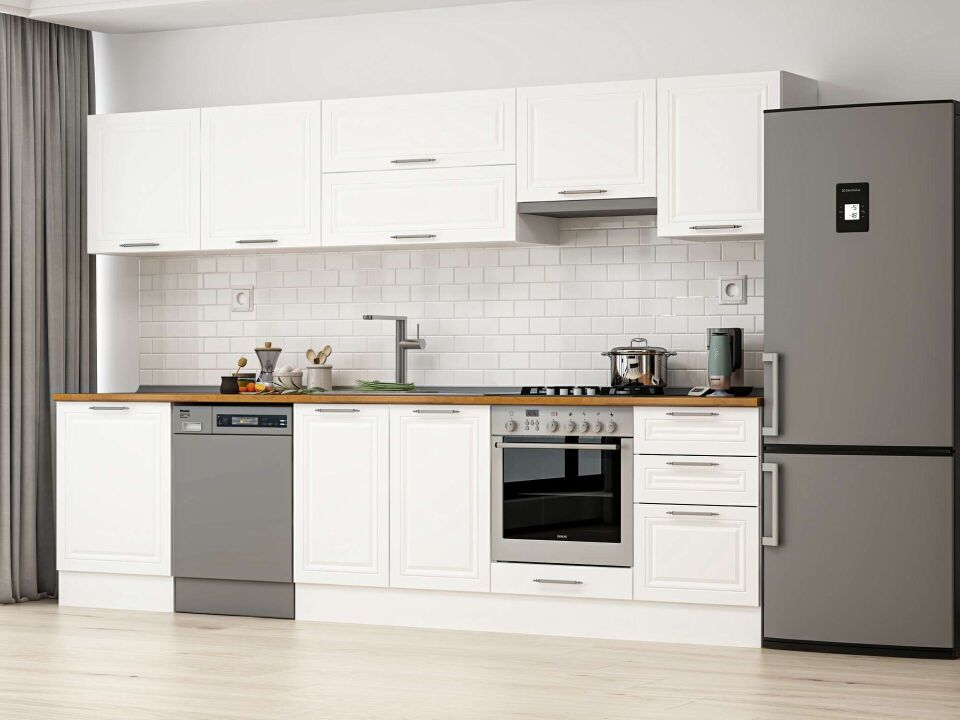 Alvinka 310X210 Cm Klasik Mebran Mutfak Dolabı M-E80S60S50-1 Mebran | Beyaz - Suntalam