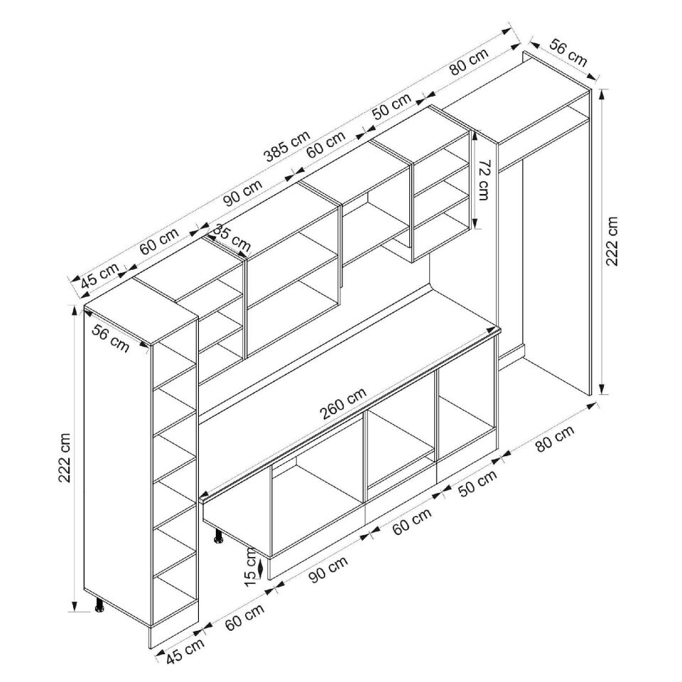 Alvinka 385X222 Cm Klasik Mebran Mutfak Dolabı Beyaz Beyaz Mbb-E90B45S50-1
