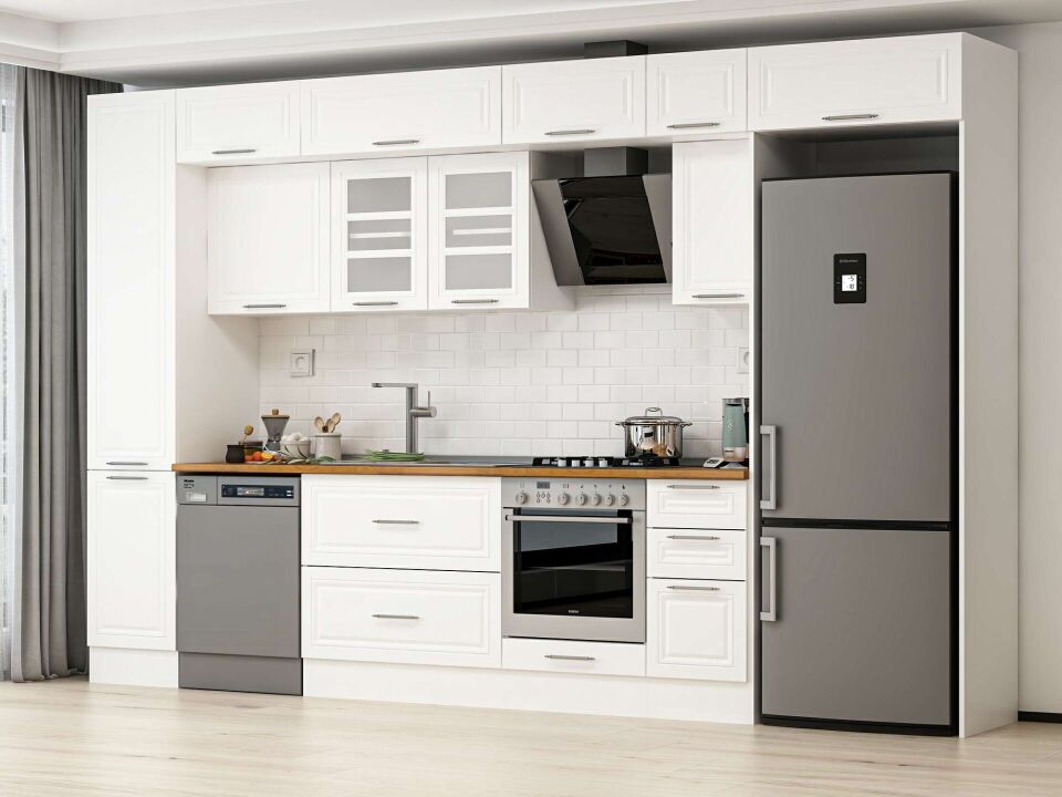 Alvinka 375X240 Cm Klasik Mebran Mutfak Dolabı Mbb-E90B45S40-3 Mebran | Beyaz - Suntalam