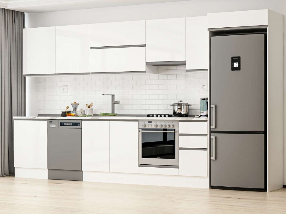 Alvinka 390X222 Cm High Gloss Mutfak Dolabı Mb-E90S60S40-1 High Gloss | Beyaz - Mdf