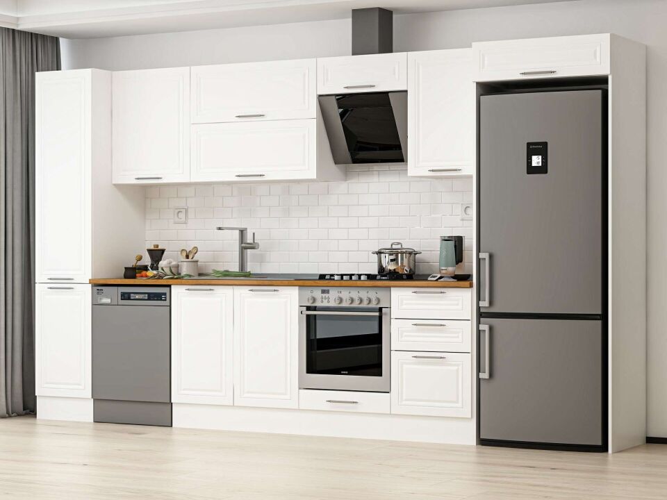 Alvinka 385X222 Cm Klasik Mebran Mutfak Dolabı Beyaz Beyaz Mbb-E90B45S50-2