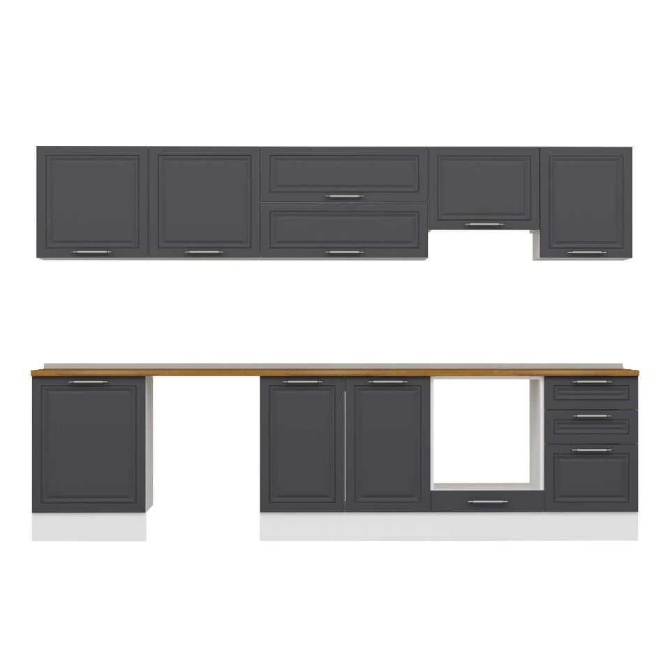 Alvinka 310X210 Cm Klasik Mebran Mutfak Dolabı M-E80S60S50-1 Mebran | Antrasit - Suntalam