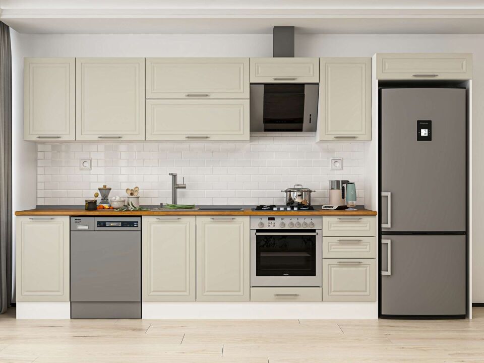 Alvinka 370X222 Cm Klasik Mebran Mutfak Dolabı Mb-E80S45S45-2 Mebran | Kumtaşı - Mdf