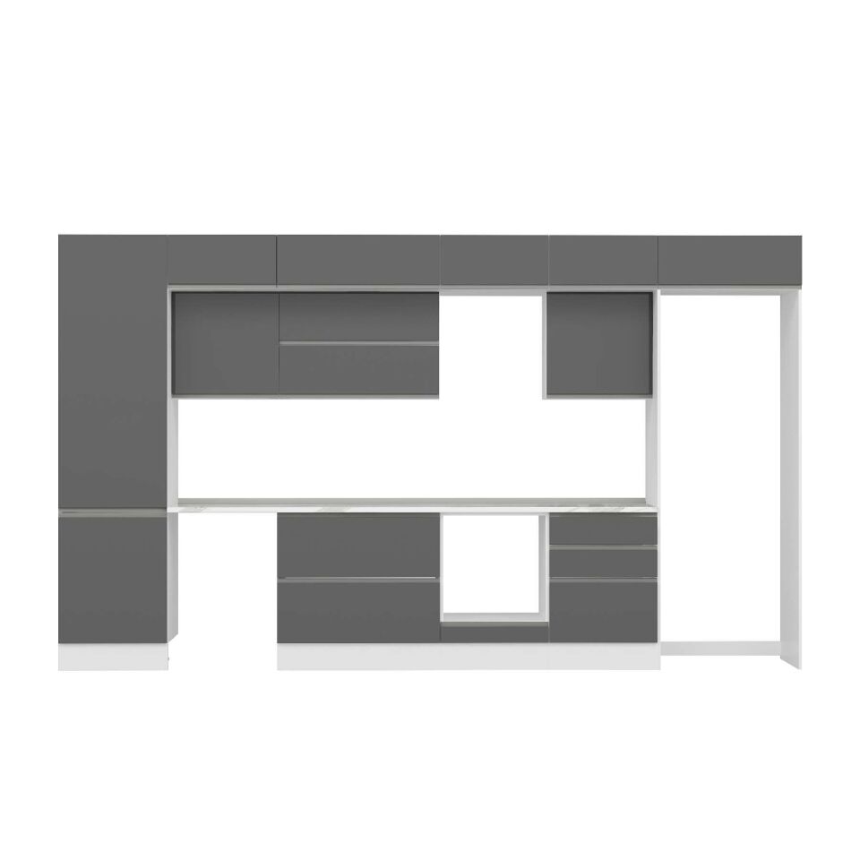 Alvinka 410X240 Cm High Gloss Mutfak Dolabı Mbb-E90B60S60-2 High Gloss | Antrasit - Suntalam