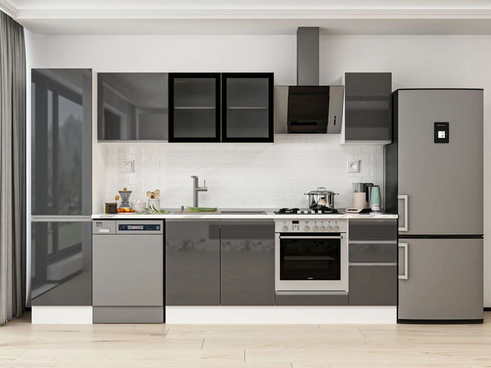 Alvinka 290X210 Cm High Gloss Mutfak Dolabı Mb-E80B50S40-3 High Gloss | Antrasit - Mdf