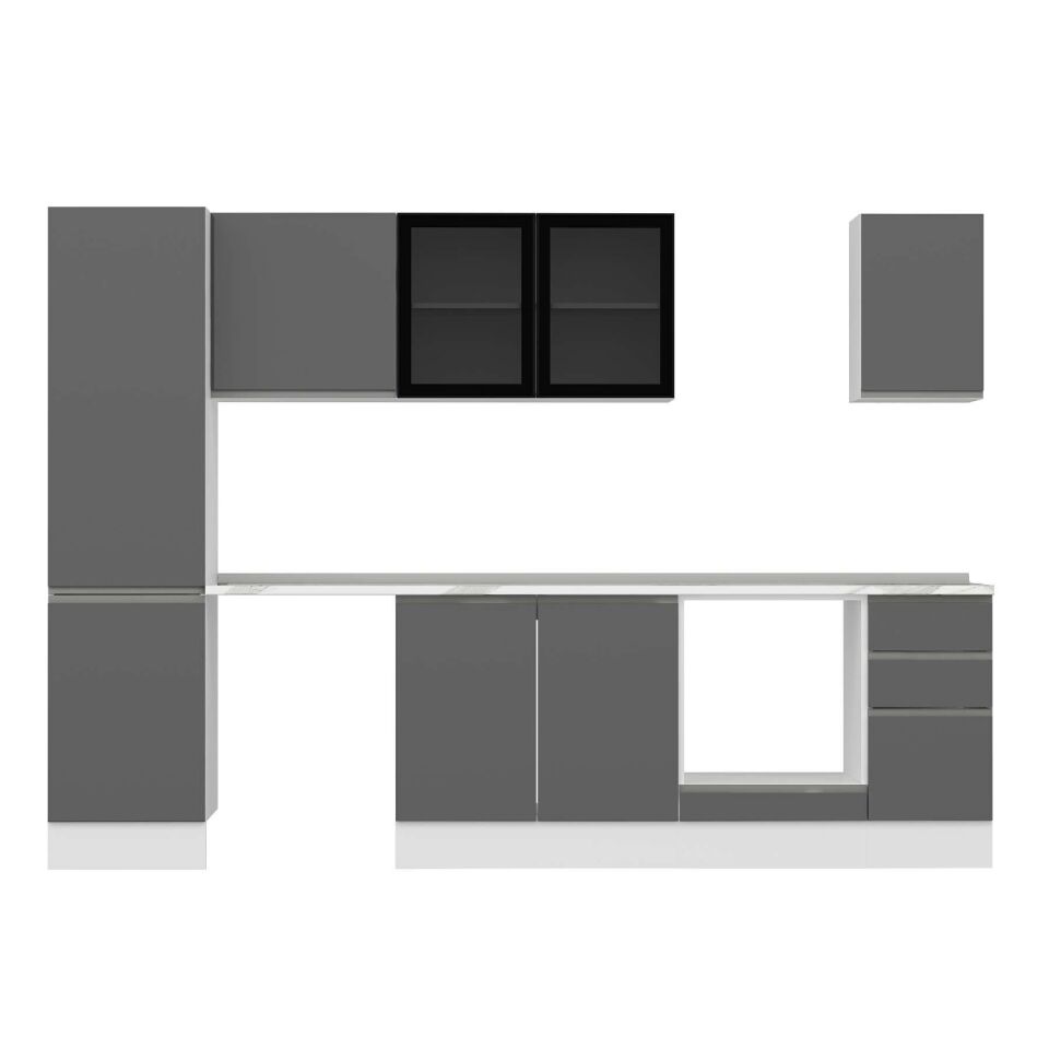 Alvinka 290X210 Cm High Gloss Mutfak Dolabı Mb-E80B50S40-3 High Gloss | Antrasit - Mdf