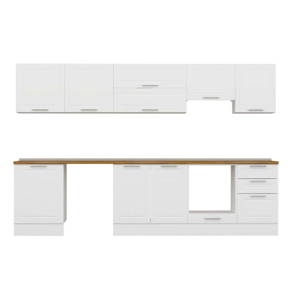 Alvinka 310X210 Cm Klasik Mebran Mutfak Dolabı M-E80S60S50-1 Mebran | Beyaz - Mdf