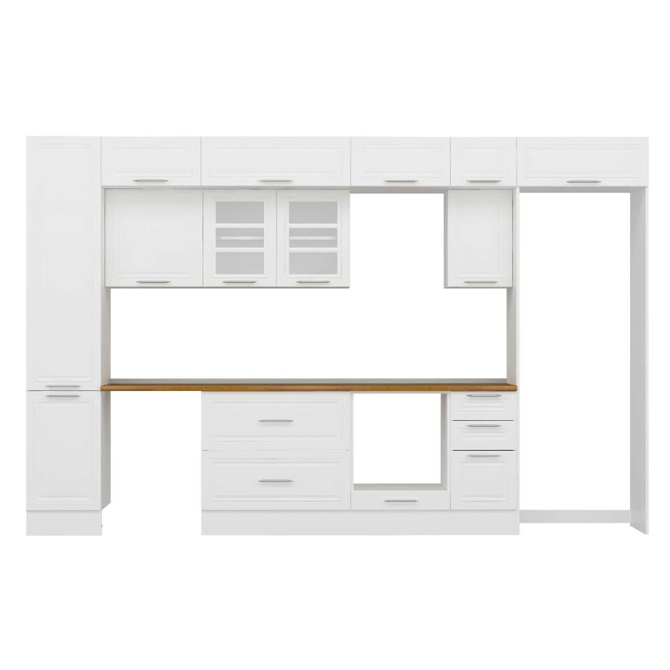 Alvinka 375X240 Cm Klasik Mebran Mutfak Dolabı Mbb-E90B45S40-3 Mebran | Beyaz - Mdf