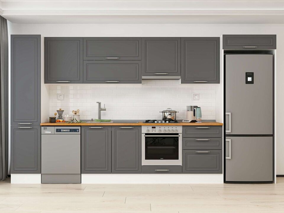 Alvinka 395X222 Cm Klasik Mebran Mutfak Dolabı Beyaz Beyaz Mbb-E90B45S60-1