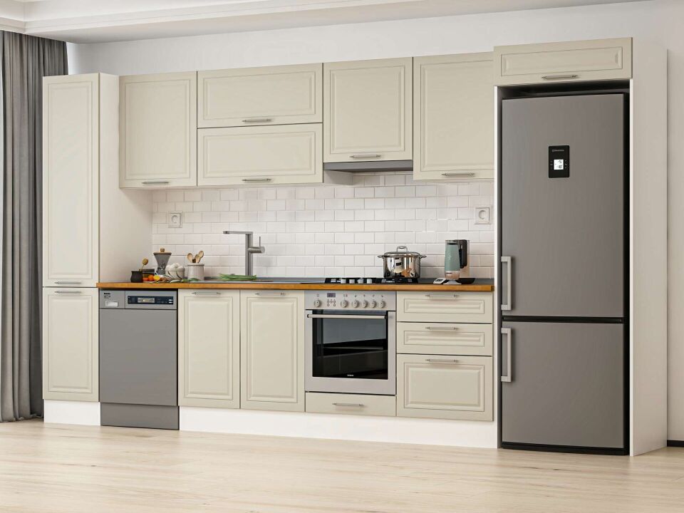 Alvinka 395X222 Cm Klasik Mebran Mutfak Dolabı Beyaz Beyaz Mbb-E90B45S60-1