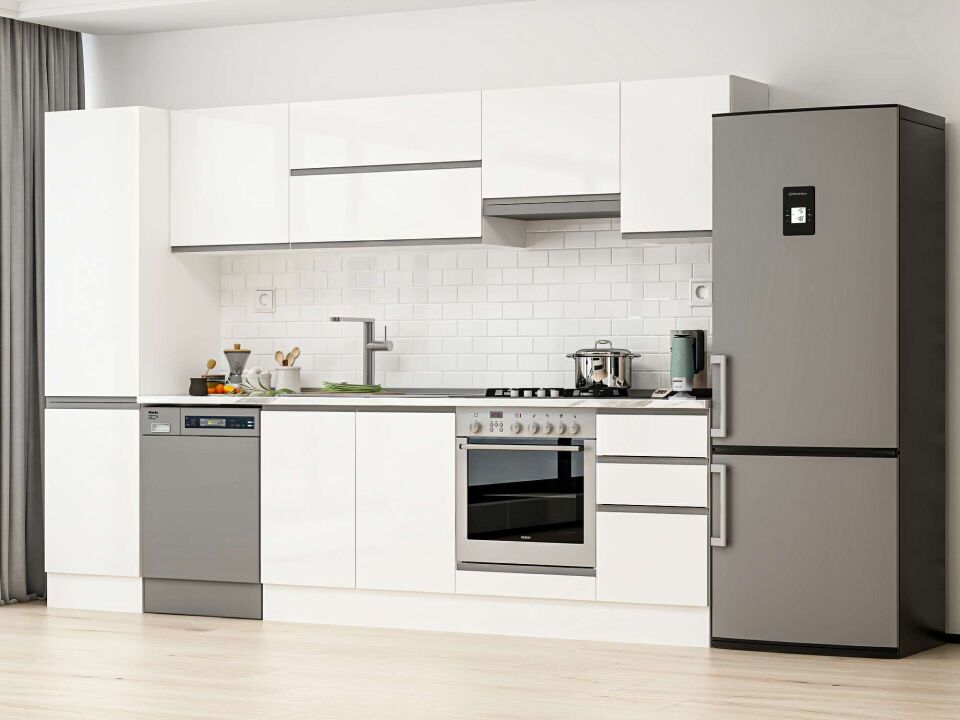 Alvinka 295X210 Cm High Gloss Mutfak Dolabı Mb-E80B50S45-1 High Gloss | Beyaz - Suntalam