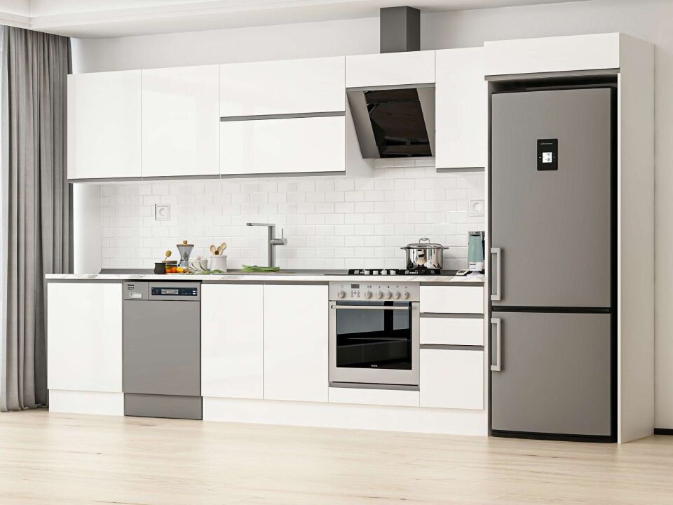 Alvinka 390X222 Cm High Gloss Mutfak Dolabı Mb-E90S60S40-2 High Gloss | Beyaz - Suntalam