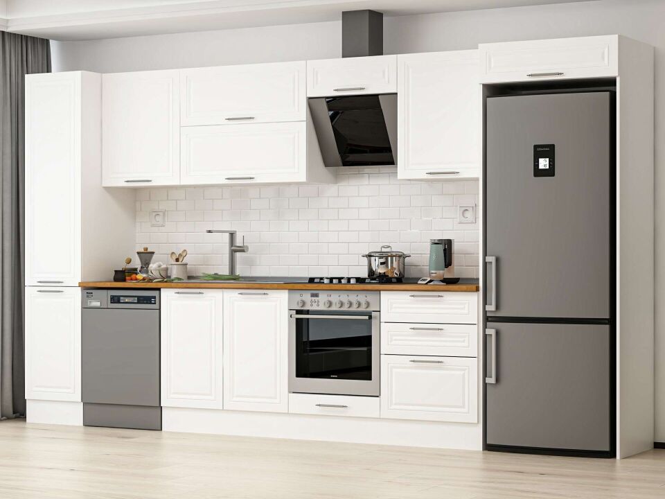 Alvinka 395X222 Cm Klasik Mebran Mutfak Dolabı Beyaz Beyaz Mbb-E90B45S60-2