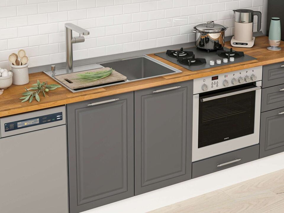 Alvinka 310X210 Cm Klasik Mebran Mutfak Dolabı M-E80S60S50-1 Mebran | Antrasit - Mdf
