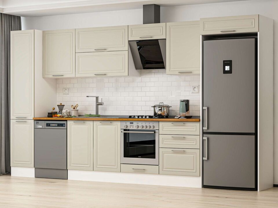 Alvinka 395X222 Cm Klasik Mebran Mutfak Dolabı Beyaz Beyaz Mbb-E90B45S60-2