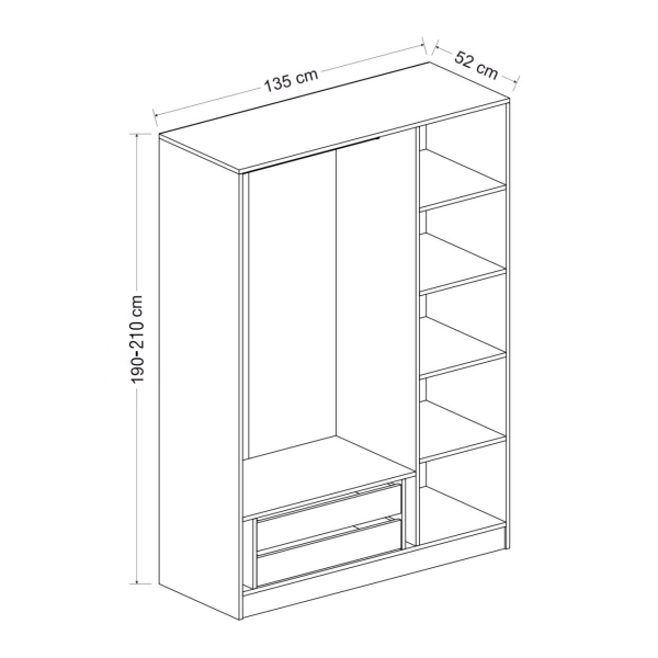 Minar Kale 135cm Giyinme Dolabı Antrasit - 210CM