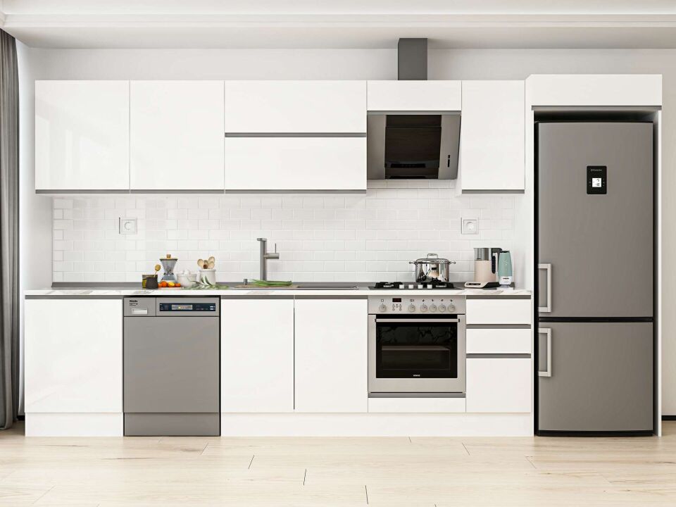 Alvinka 390X222 Cm High Gloss Mutfak Dolabı Mb-E90S60S40-2 High Gloss | Beyaz - Mdf