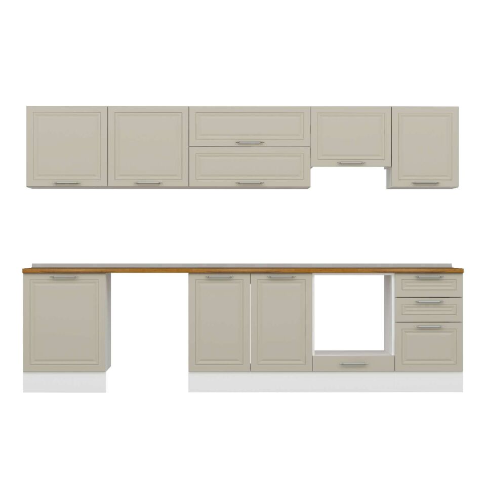 Alvinka 310X210 Cm Klasik Mebran Mutfak Dolabı M-E80S60S50-1 Mebran | Kumtaşı - Mdf