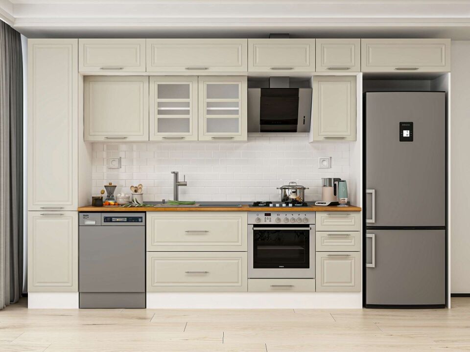 Alvinka 375X240 Cm Klasik Mebran Mutfak Dolabı Mbb-E90B45S40-3 Mebran | Kumtaşı - Mdf