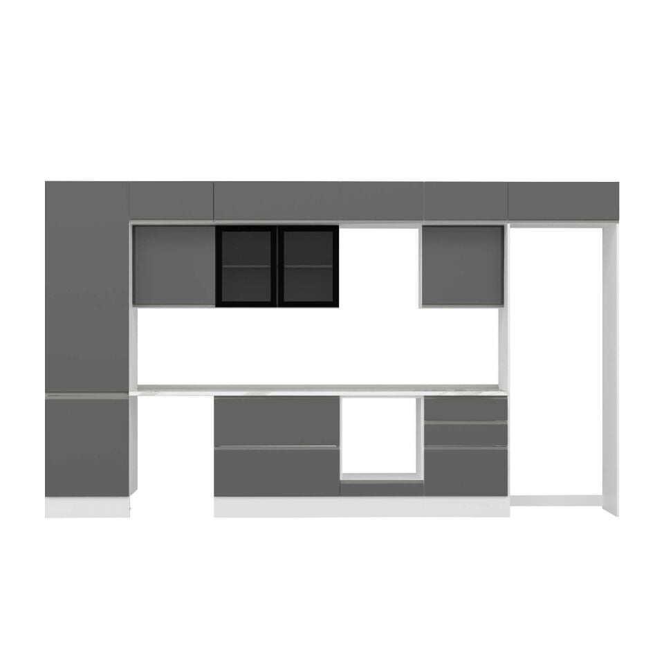 Alvinka 410X240 Cm High Gloss Mutfak Dolabı Mbb-E90B60S60-3 High Gloss | Antrasit - Suntalam