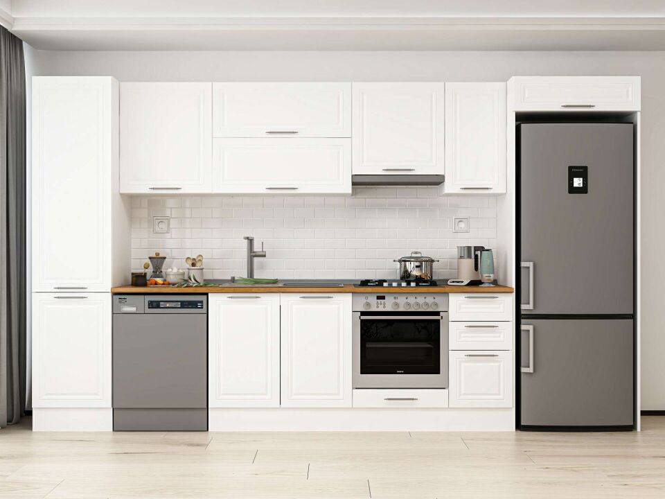 Alvinka 380X222 Cm Klasik Mebran Mutfak Dolabı Beyaz Beyaz Mbb-E90B50S40-1
