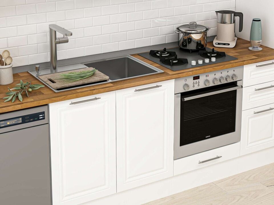 Alvinka 380X222 Cm Klasik Mebran Mutfak Dolabı Beyaz Beyaz Mbb-E90B50S40-1