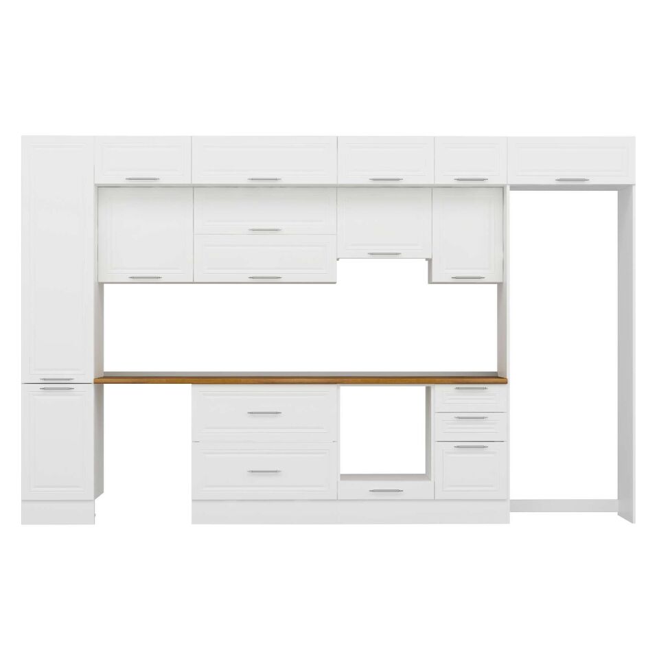 Alvinka 380X240 Cm Klasik Mebran Mutfak Dolabı Mbb-E90B45S45-1 Mebran | Beyaz - Suntalam