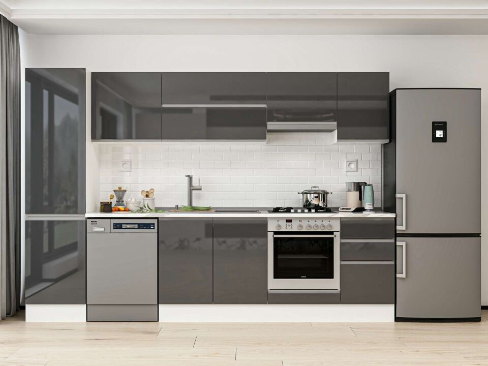 Alvinka 295X210 Cm High Gloss Mutfak Dolabı Mb-E80B50S45-1 High Gloss | Antrasit - Mdf
