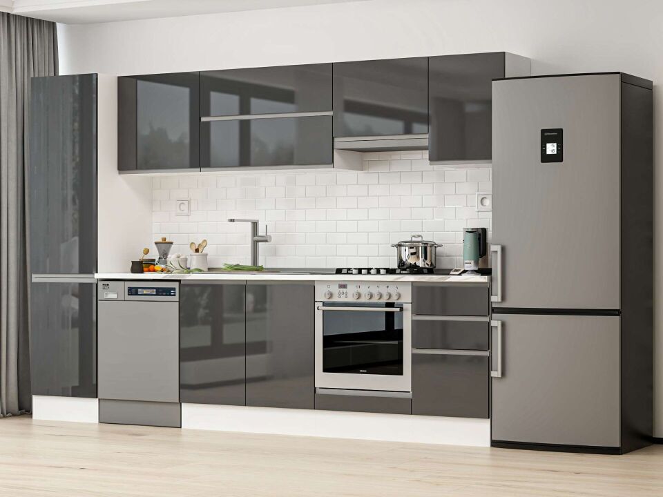Alvinka 295X210 Cm High Gloss Mutfak Dolabı Mb-E80B50S45-1 High Gloss | Antrasit - Mdf