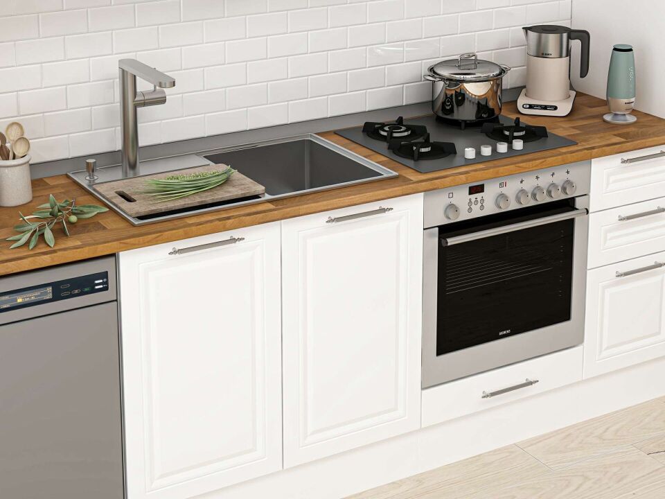 Alvinka 380X222 Cm Klasik Mebran Mutfak Dolabı Beyaz Beyaz Mbb-E90B50S40-2