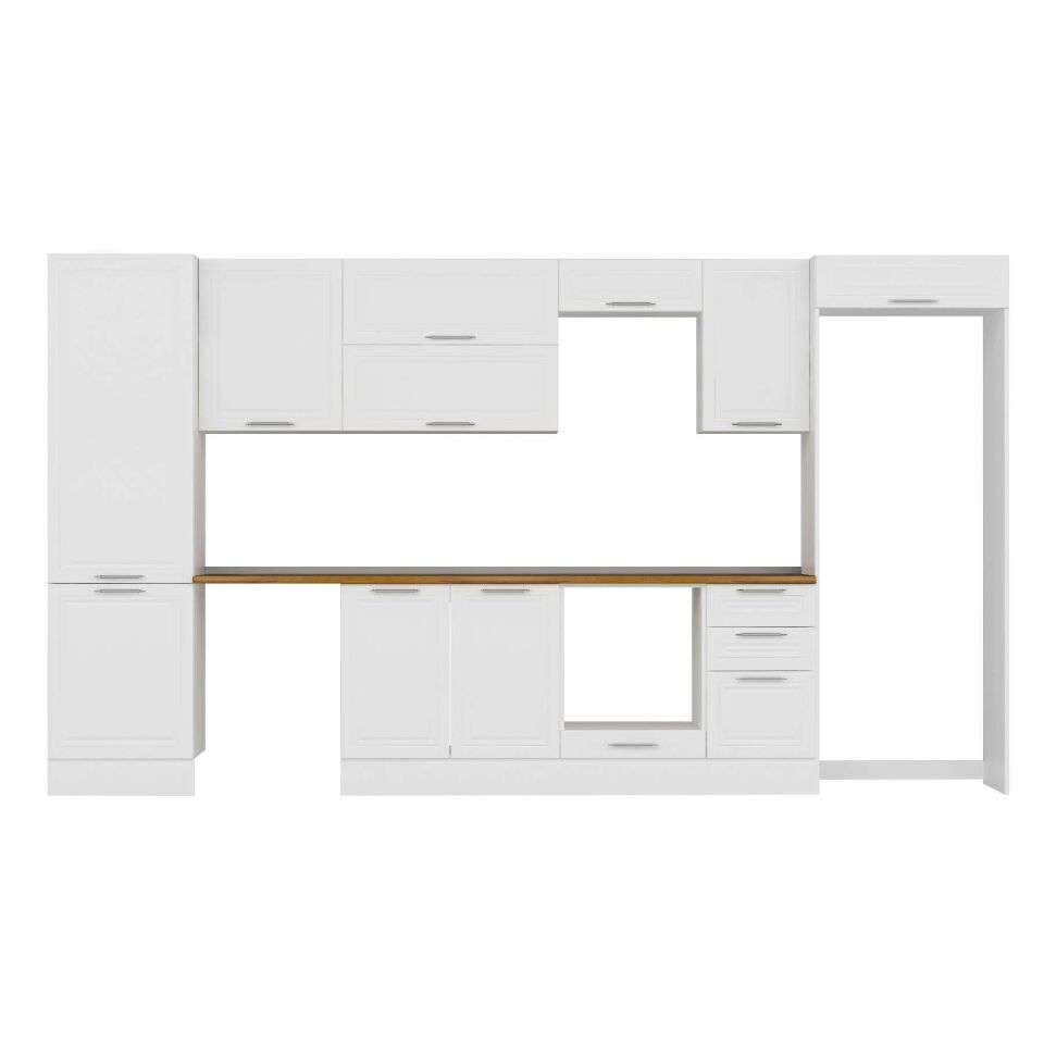 Alvinka 395X222 Cm Klasik Mebran Mutfak Dolabı Mbb-E90B60S45-2 Mebran | Beyaz - Mdf