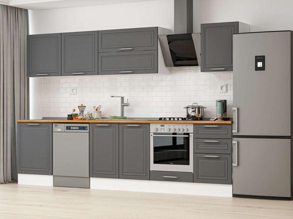 Alvinka 310X210 Cm Klasik Mebran Mutfak Dolabı M-E80S60S50-2 Mebran | Antrasit - Suntalam
