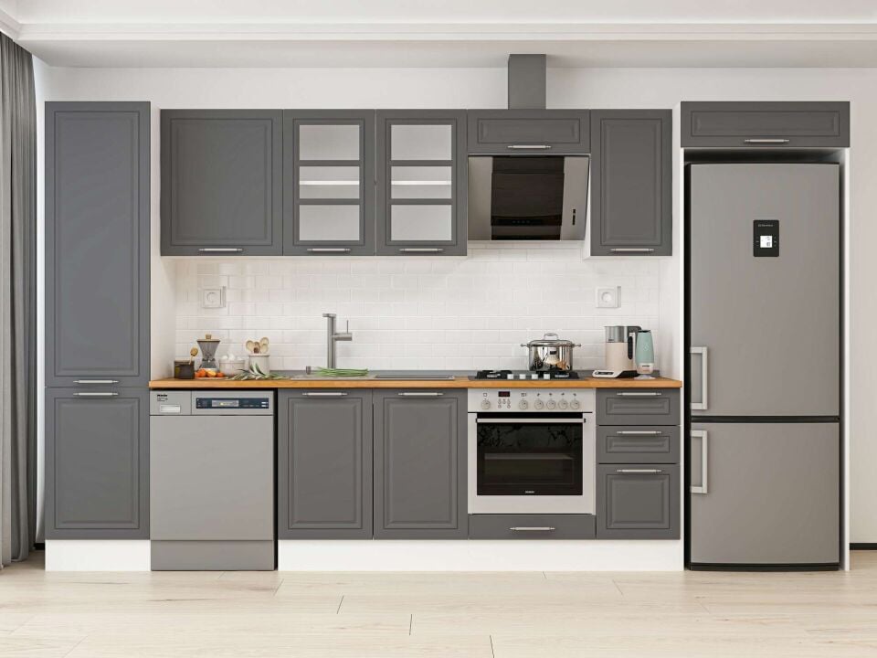 Alvinka 380X222 Cm Klasik Mebran Mutfak Dolabı Beyaz Beyaz Mbb-E90B50S40-3