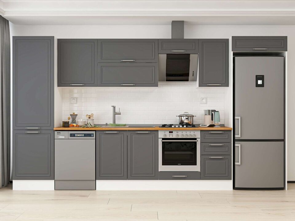 Alvinka 395X222 Cm Klasik Mebran Mutfak Dolabı Mbb-E90B60S45-2 Mebran | Antrasit - Mdf