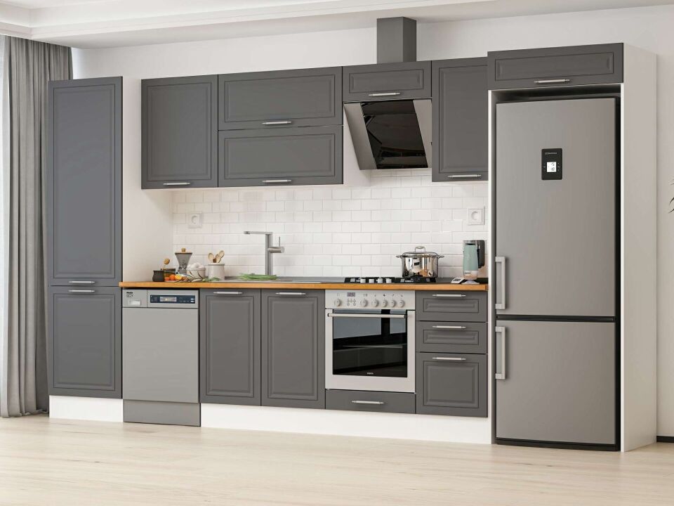 Alvinka 395X222 Cm Klasik Mebran Mutfak Dolabı Mbb-E90B60S45-2 Mebran | Antrasit - Mdf