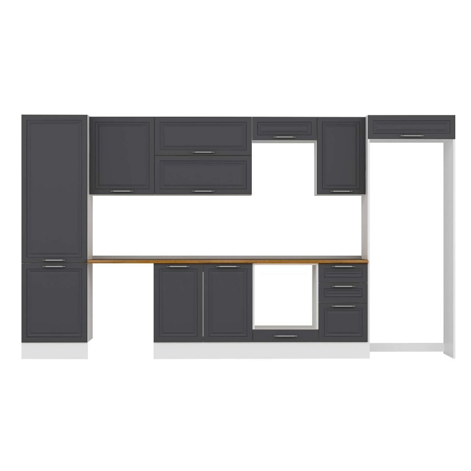 Alvinka 395X222 Cm Klasik Mebran Mutfak Dolabı Mbb-E90B60S45-2 Mebran | Antrasit - Mdf