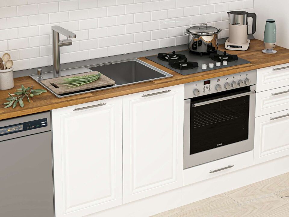 Alvinka 385X222 Cm Klasik Mebran Mutfak Dolabı Beyaz Beyaz Mbb-E90B50S45-1